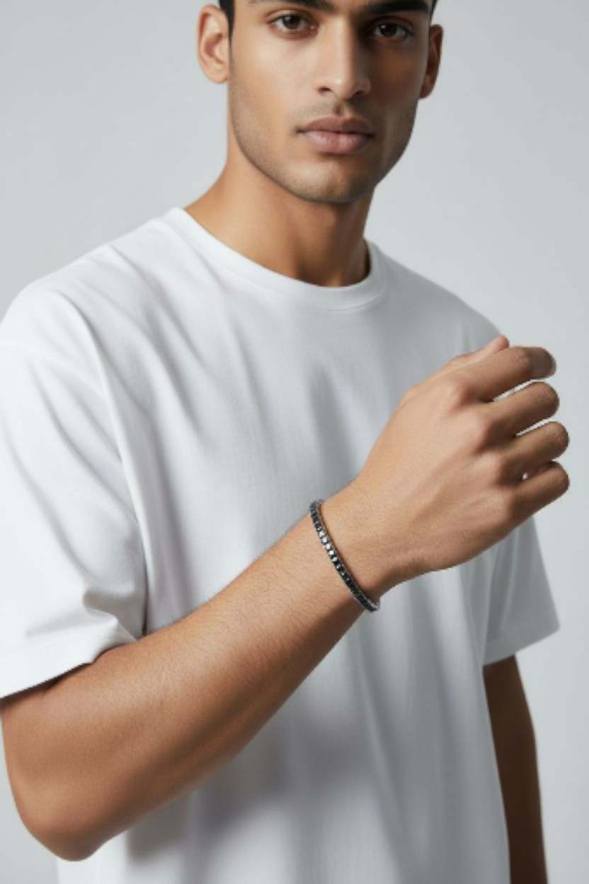 Bracciale tennis in argento con zirconi neri quadrati lunghezza fissa - Articolo con varianti - Gioielli Pavan