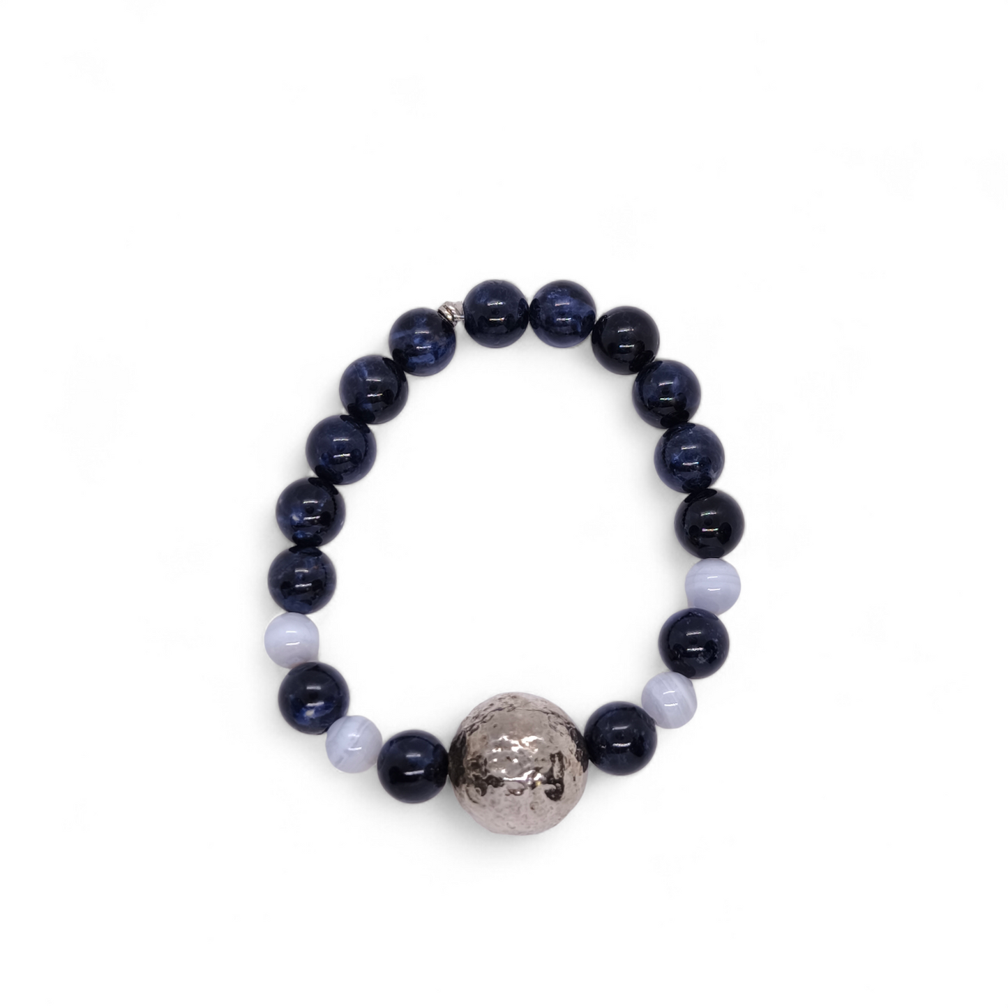Bracciale Bracciale elastico in sodalite blu e calcedonio azzurro con boule in argento 925 - Gioielli Pavan