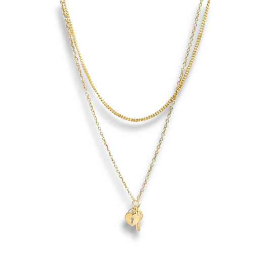 Girocollo Girocollo in argento dorato giallo con chiave e lucchetto con zirconi a pavé - Gioielli Pavan