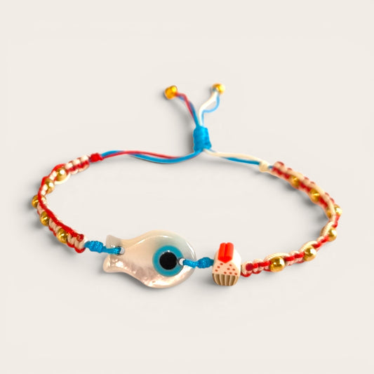 Bracciale Bracciale Nautico con Pesciolino in Madreperla, Turchese e Muffin Portafortuna - Gioielli Pavan