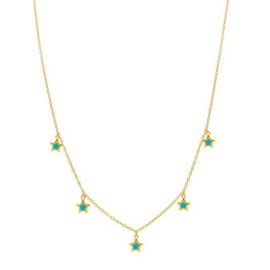 Girocollo Girocollo elementi in oro stelline fisse smalto azzurro - Gioielli Pavan