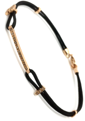 Bracciale diamanti, argento dorato rosa e sagola con lettere E & I - Gioielli Pavan