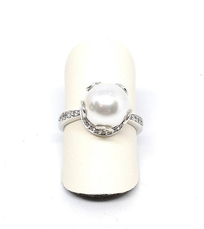 Anello argento con perla e zirconie