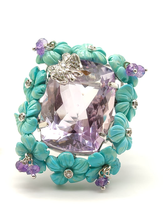 Anello Anello in oro con ametista, turchesi e diamanti - Gioielli Pavan