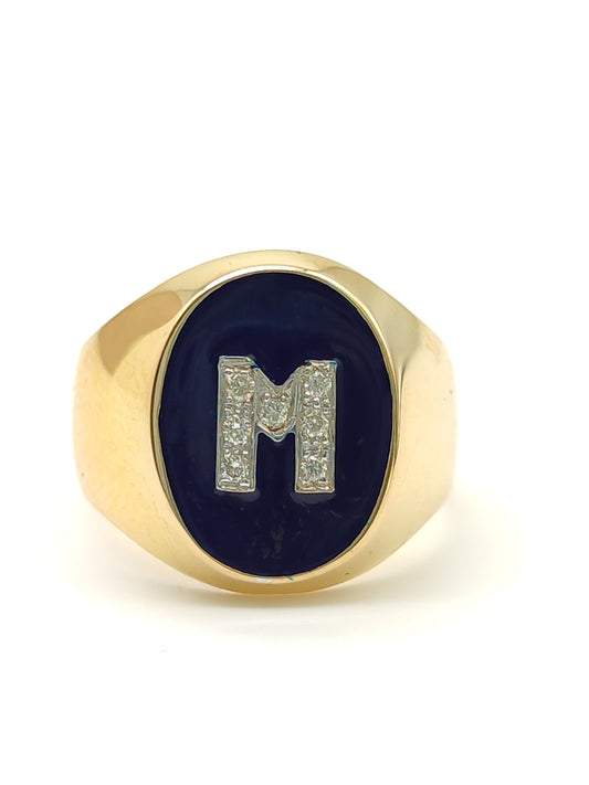 Anello Anello Chevalier in oro con diamanti lettera M - Gioielli Pavan