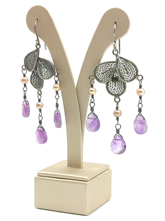 Orecchini Orecchini in filigrana d'argento con ametiste e perle - Gioielli Pavan