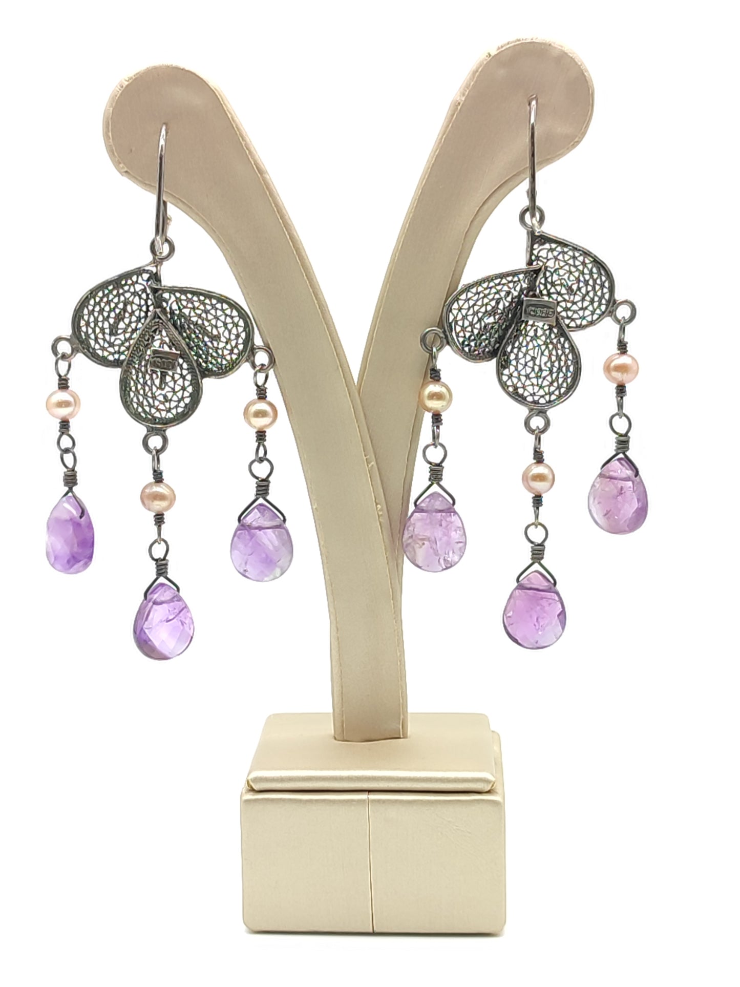 Orecchini Orecchini in filigrana d'argento con ametiste e perle - Gioielli Pavan