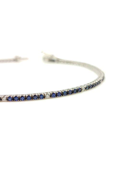 Bracciale Bracciale Tennis Oro Bianco 18k con Diamanti e Zaffiri Blu Naturali - Gioielli Pavan