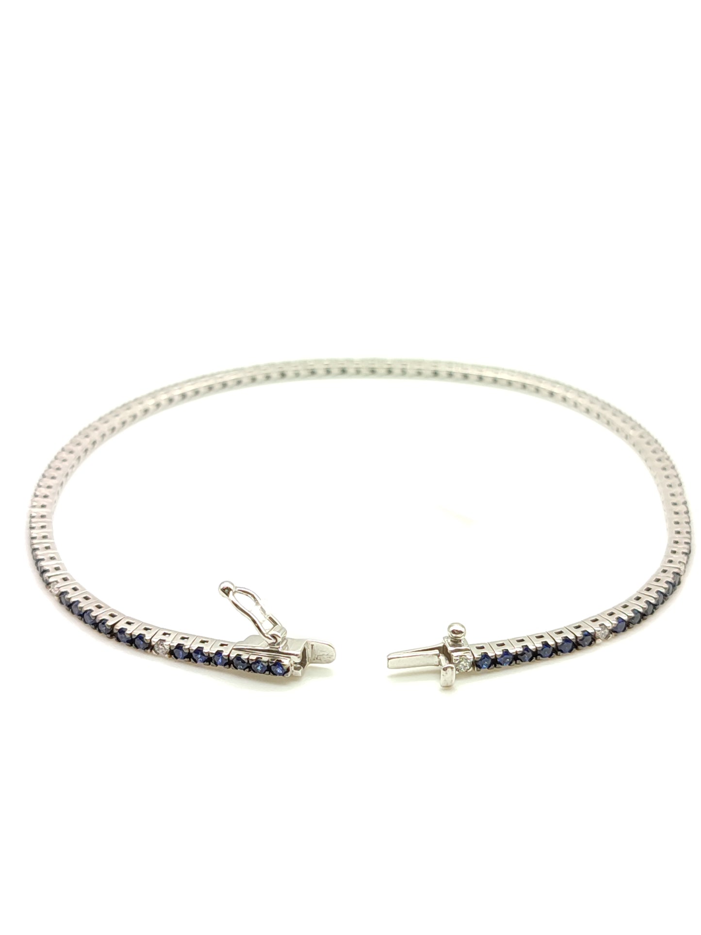 Bracciale Bracciale Tennis Oro Bianco 18k con Diamanti e Zaffiri Blu Naturali - Gioielli Pavan