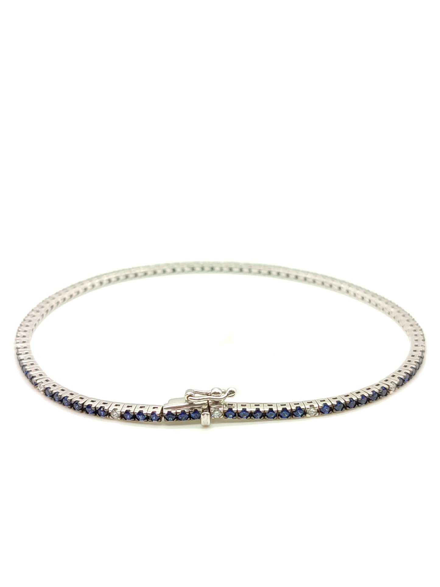 Bracciale Bracciale Tennis Oro Bianco 18k con Diamanti e Zaffiri Blu Naturali - Gioielli Pavan