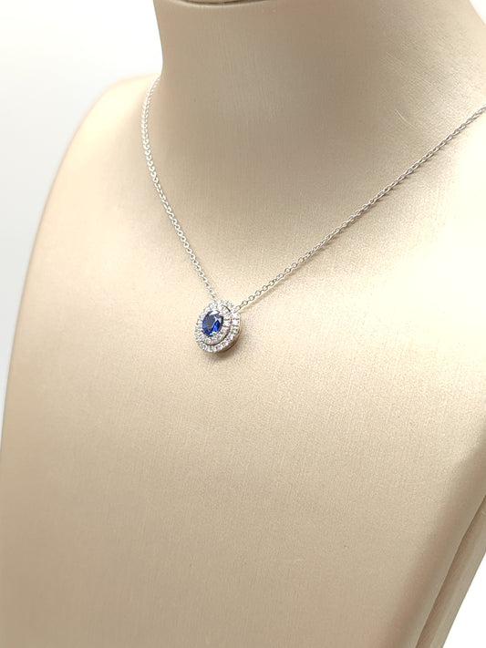 Girocollo Girocollo in oro bianco con Zaffiro blu e diamanti - Gioielli Pavan