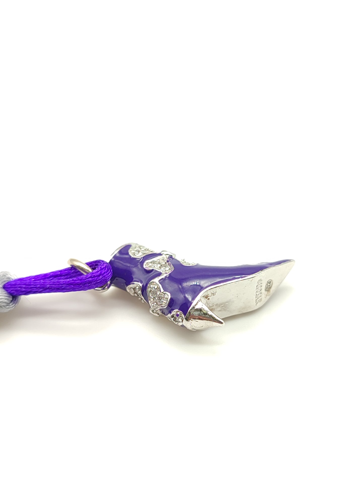 Portachiavi Portachiavi in argento scarpa tacco viola con corda in raso - Gioielli Pavan