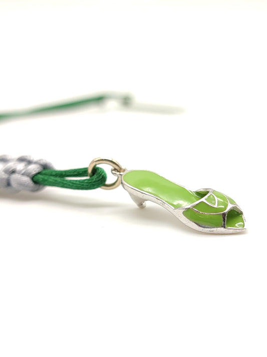 Portachiavi Portachiavi in argento scarpa tipo Chanel verde con corda in raso - Gioielli Pavan