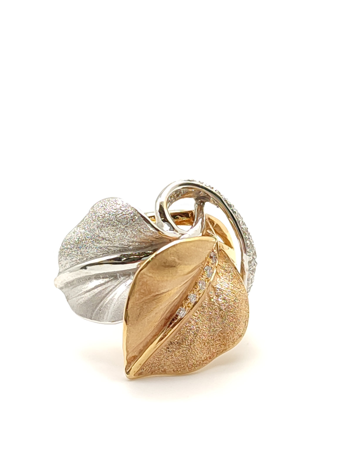 Anello Foglie in Oro Bianco Ice e Orange Apricot 18kt con Diamanti 0,24 ct - Cammilli - Gioielli Pavan