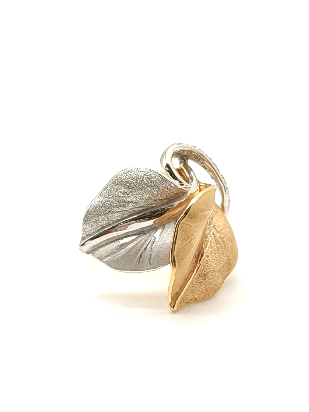 Anello Foglie in Oro Bianco Ice e Orange Apricot 18kt con Diamanti 0,24 ct - Cammilli - Gioielli Pavan