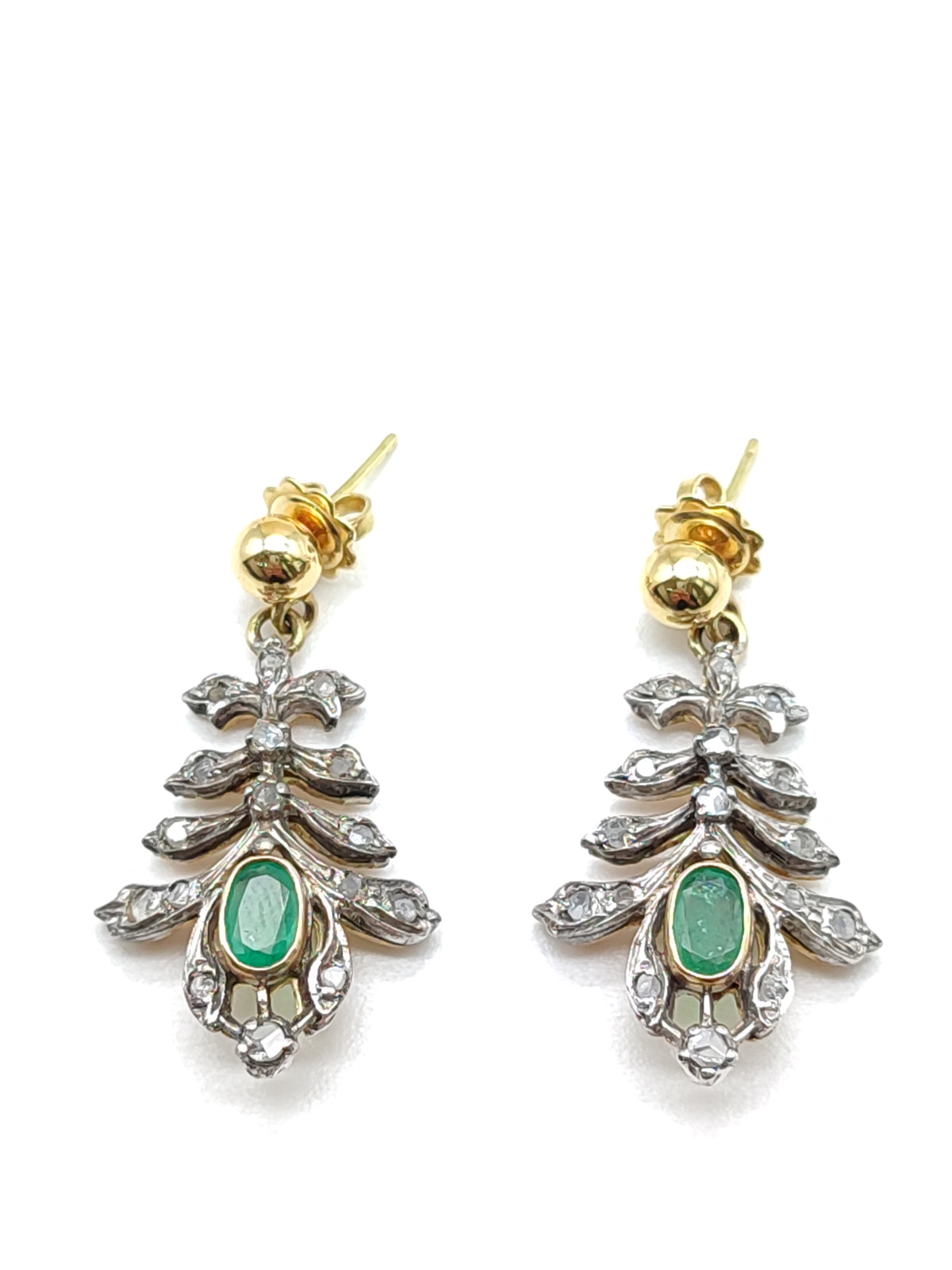 Orecchini in argento e oro con diamanti e smeraldi - Gioielli Pavan