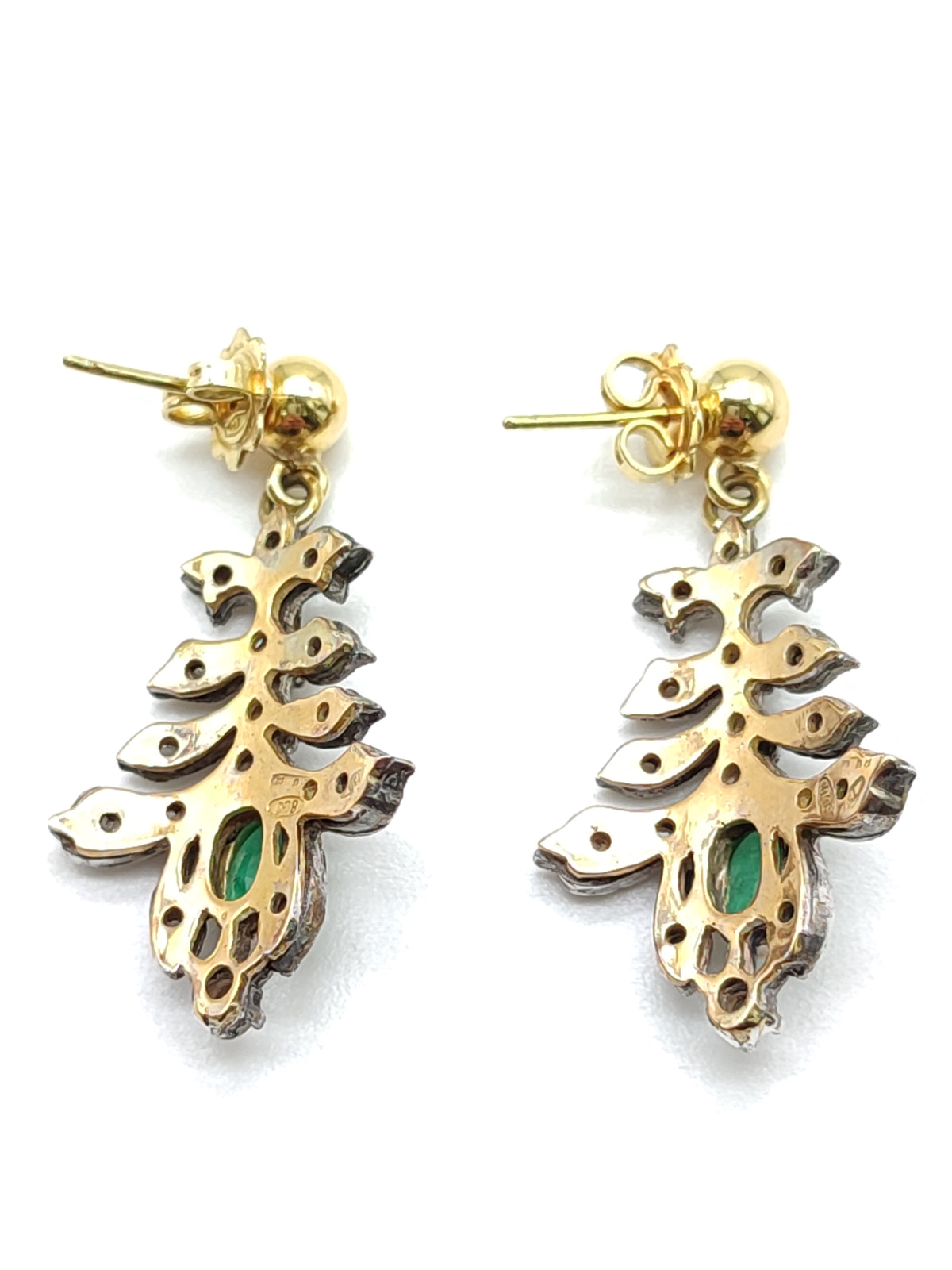 Orecchini in argento e oro con diamanti e smeraldi - Gioielli Pavan
