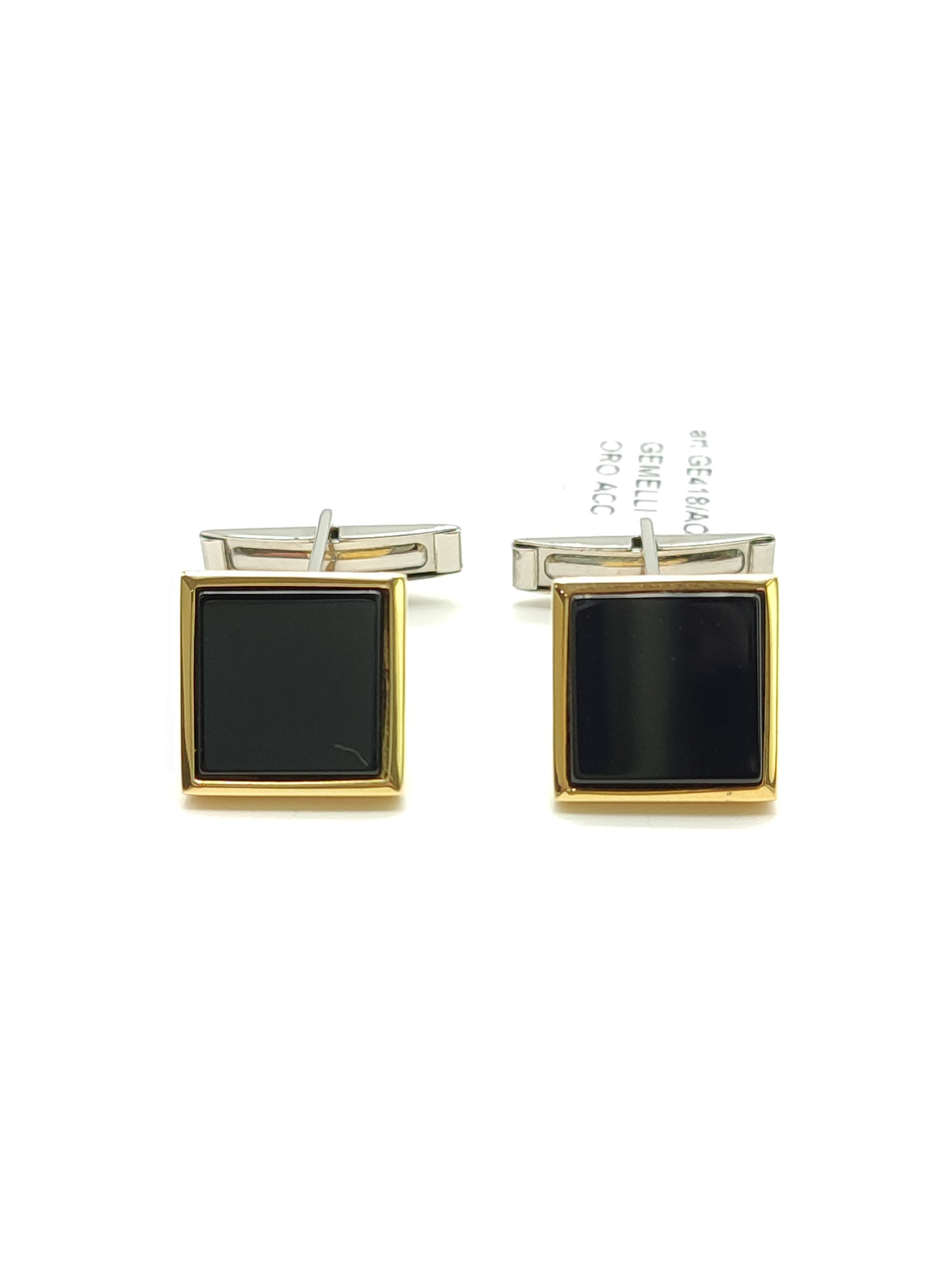 Gemelli Oro 18kt e Argento con Onice Nera - Gioielli Pavan