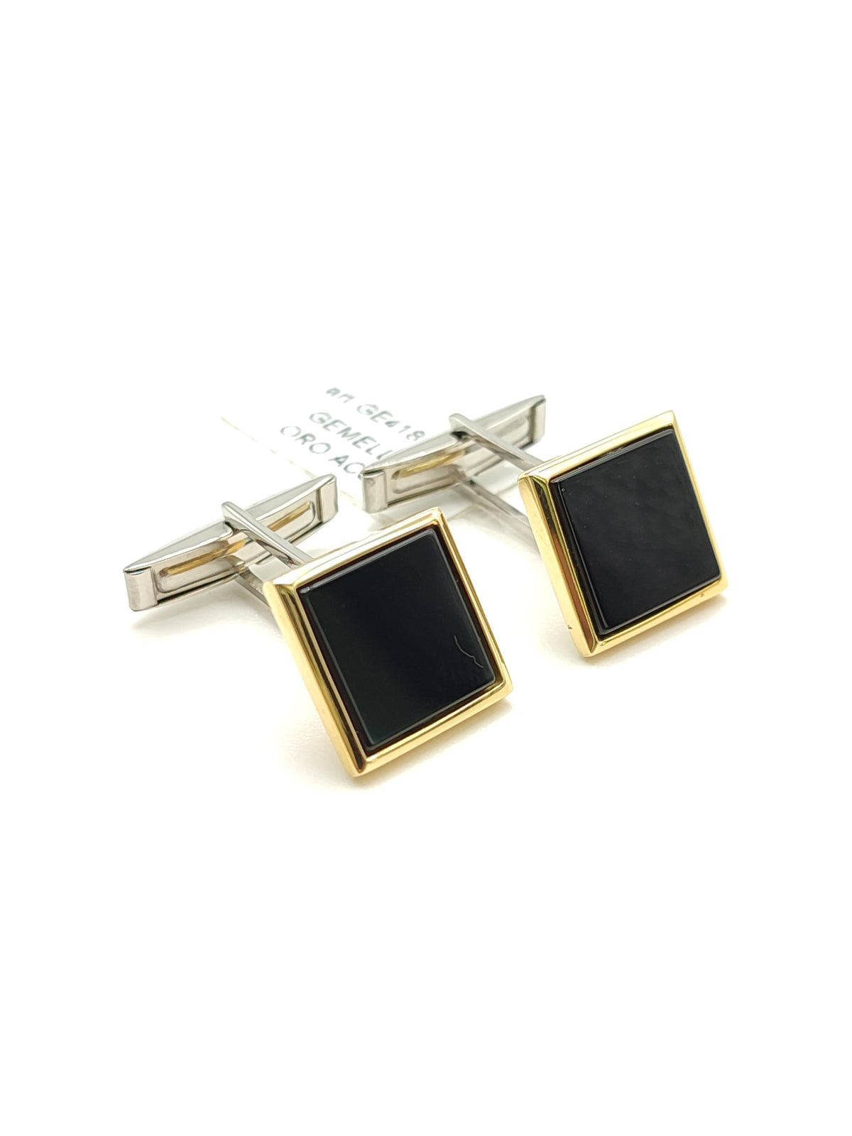 Gemelli Oro 18kt e Argento con Onice Nera - Gioielli Pavan