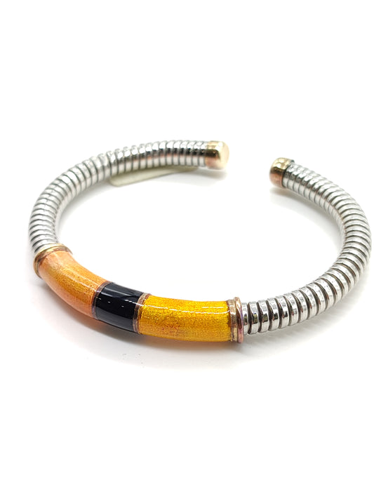 Bracciale Bracciale in oro e acciaio a schiava con smalti - Gioielli Pavan