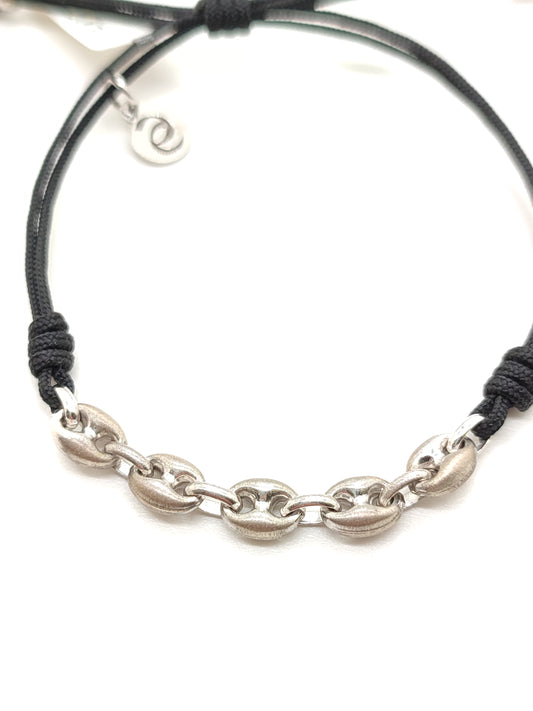 Bracciale Braccialetto maglia marina e sagola o cuoio - satinato - Gioielli Pavan
