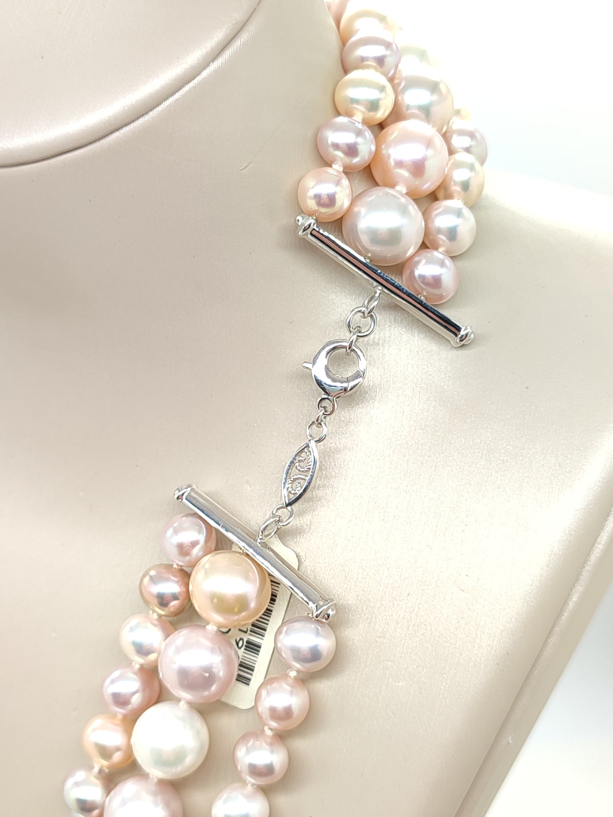 Collana tre fili perle fresh multicolor con chiusura in oro - Gioielli Pavan