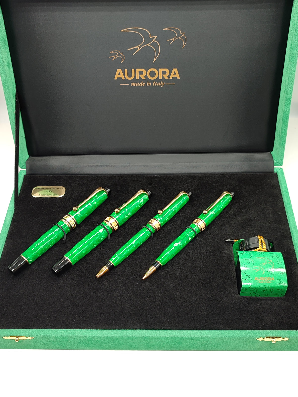 Cofanetto Penne Aurora Primavera Limited Edition - Oro 750 e Smalto Verde - Gioielli Pavan