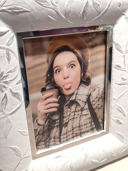 Portafoto pelle bianca e argento 13x18cm - Gioielli Pavan