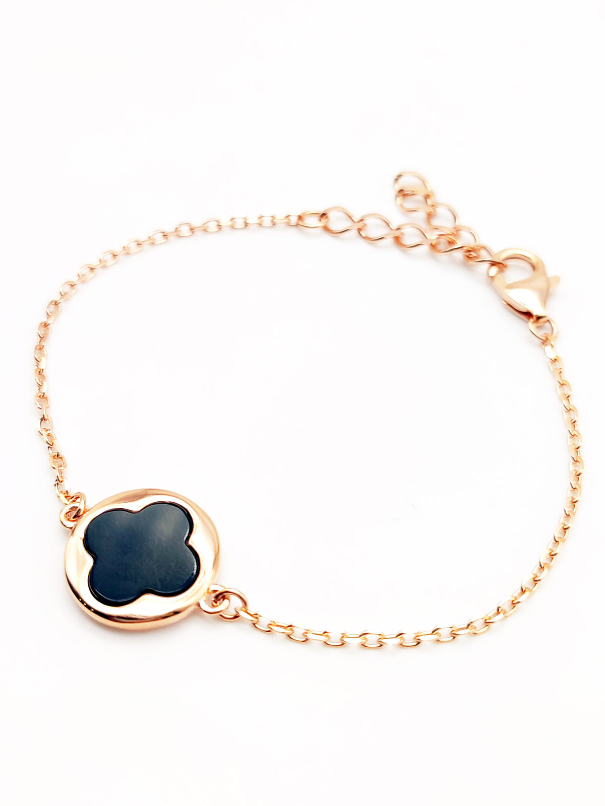 Bracciale maglia rollò con fiore in onice nera - Gioielli Pavan