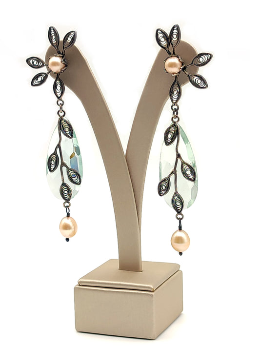 Orecchini Orecchini in filigrana d'argento con perle e quarzi azzurri - Gioielli Pavan