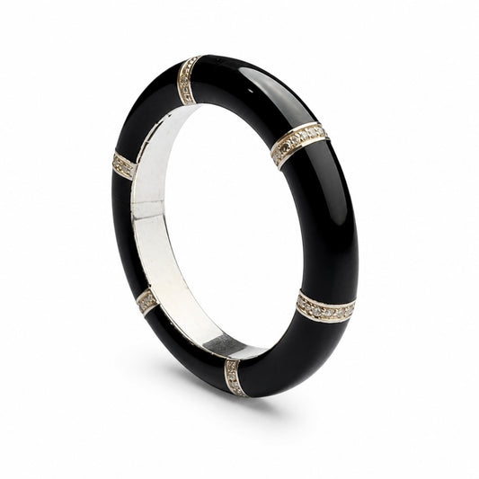 Anello Anello Argento 925 Smalto Nero e Diamanti - Gioielli Pavan