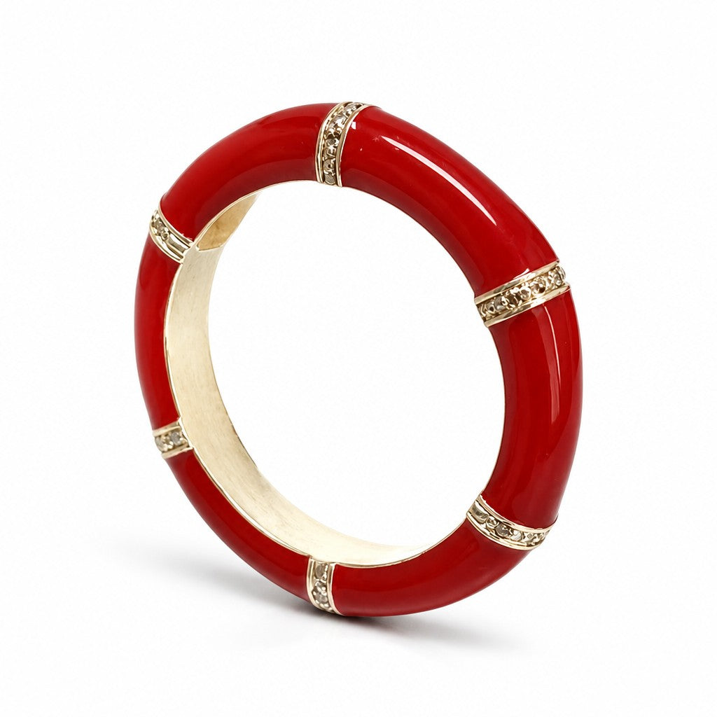 Anello Argento 925 Smalto Rosso e Diamanti
