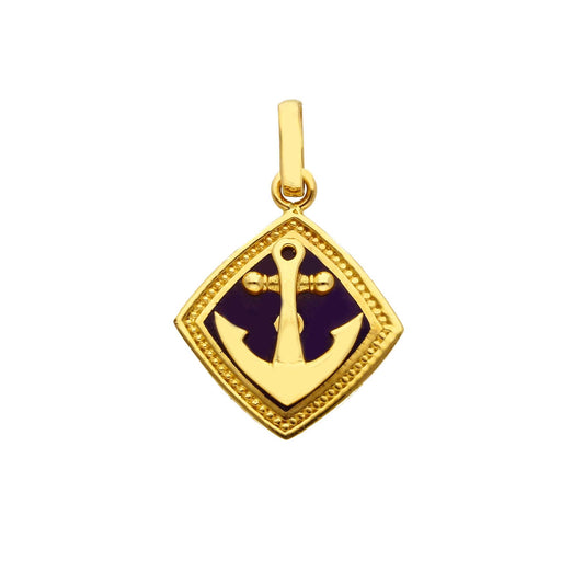 Ciondoli e pendenti Ciondolo Ancora in Oro 18k su Tableau Quadrato con Smalto Blu - Gioielli Pavan