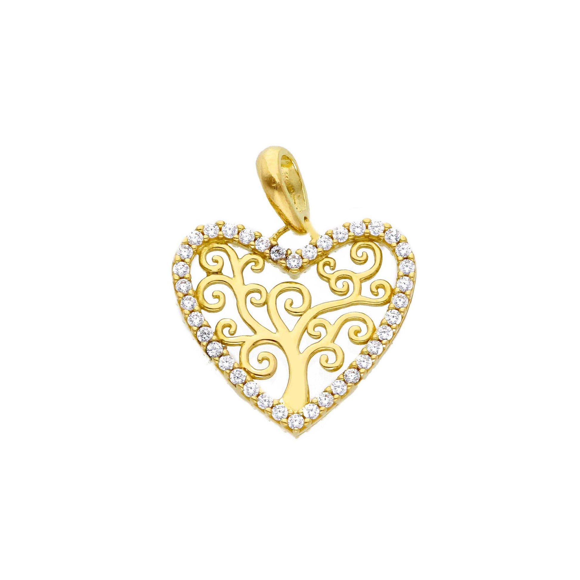 Ciondoli e pendenti Ciondolo a Cuore Albero della Vita in Oro 18k Giallo o Bianco con Zirconi a pavè - Gioielli Pavan