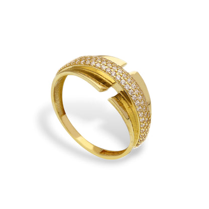 Anello Anello in oro fascia geometrica con zirconi a pavé - Gioielli Pavan