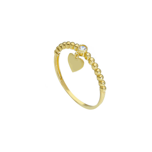 Anello Anello in oro con zircone centrale e cuore pendente con zirconi a pavé - Gioielli Pavan