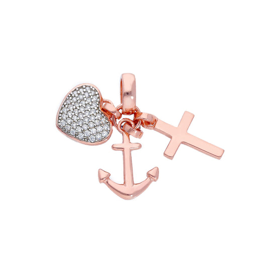 Ciondoli e pendenti Ciondolo in argento 925 dorato rosa con Cuore Croce e Ancora - Gioielli Pavan