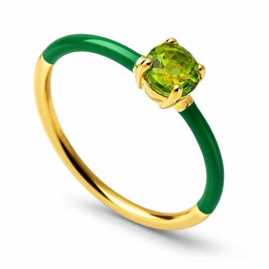 Anello Anello Oro 18kt Smalto Verde e Peridoto - Gioielli Pavan