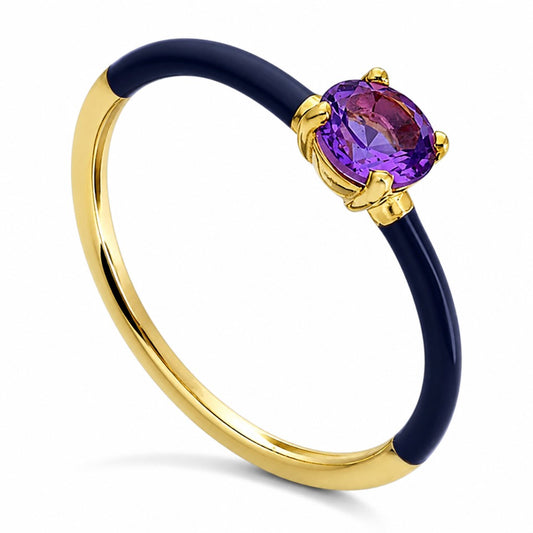 Anello Anello Oro 18kt Smalto Viola e Ametista - Gioielli Pavan