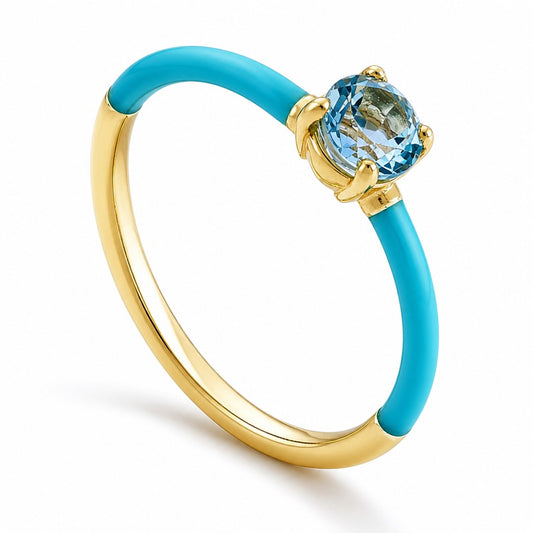Anello Anello Oro 18kt con Smalto Azzurro e Topazio - Gioielli Pavan