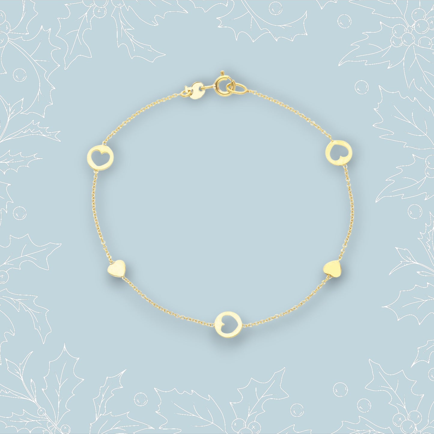 Bracciale in oro con cuori piatti e traforati