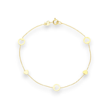 Bracciale in oro con cuori piatti e traforati