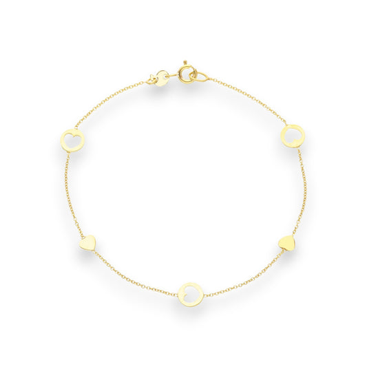 Bracciale in oro con cuori piatti e traforati