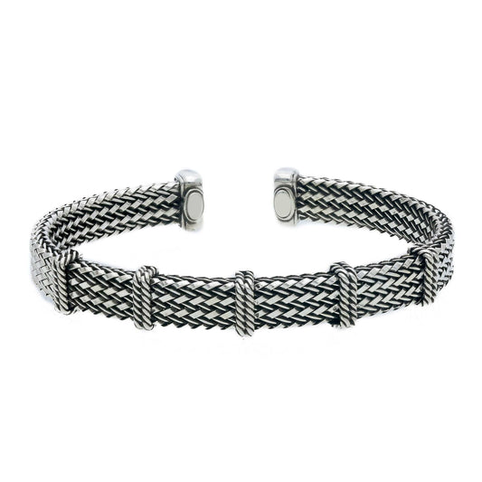 Bracciale Bracciale in argento brunito maglia intrecciata rigido aperto - Gioielli Pavan