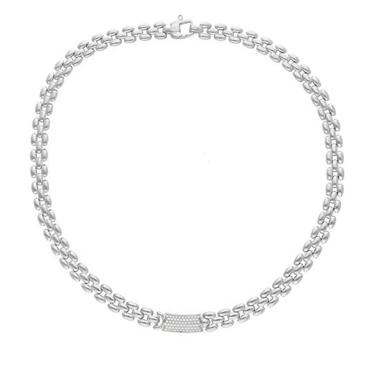 Collane Girocollo in argento maglia a chicco con targa in pavé di zirconi centrale - Gioielli Pavan