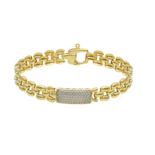 Bracciale Bracciale in argento dorato maglia a chicco con targa in pavé di zirconi centrale - Gioielli Pavan