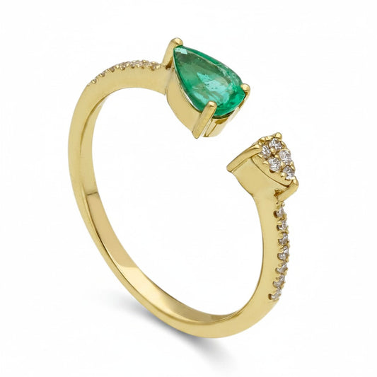 Anello Anello in Oro Giallo 9k con Diamanti e Smeraldo - Gioielli Pavan