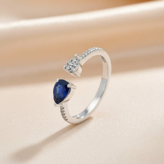 Anello Anello in Oro Bianco 9k con Diamanti e Zaffiro - Gioielli Pavan
