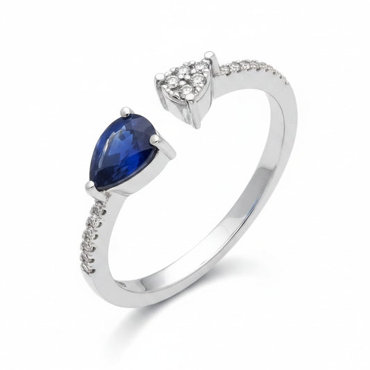 Anello Anello in Oro Bianco 9k con Diamanti e Zaffiro - Gioielli Pavan