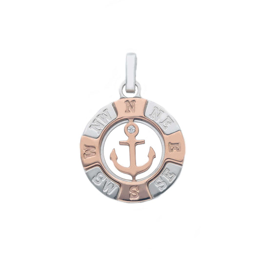 Ciondoli e pendenti Ciondolo Rosa dei Venti Bicolore Rosa e Argento 925 con Ancora - Gioielli Pavan